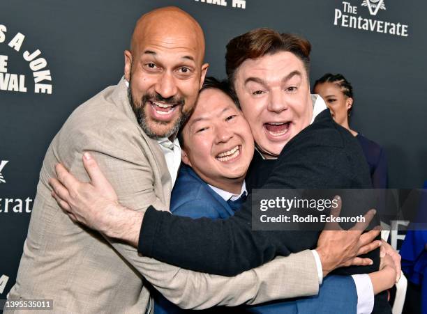 Keegan-Michael Key, Ken Jeong and Mike Myers attend Netflix's "The Pentaverate" after party at Liaison on May 04, 2022 in Los Angeles, California.