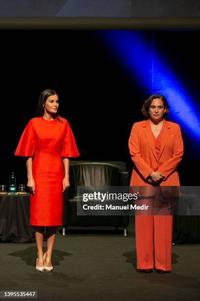 Queen Letizia of Spain and Ada Colau, mayor of Barcelona attend the 'Investigation National Awards' at CCIB on May 5, 2022 in Barcelona, Spain.