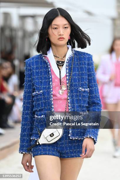 Model walks the runway during the Chanel Cruise 2023 Collection on May 05, 2022 in Monte-Carlo, Monaco.