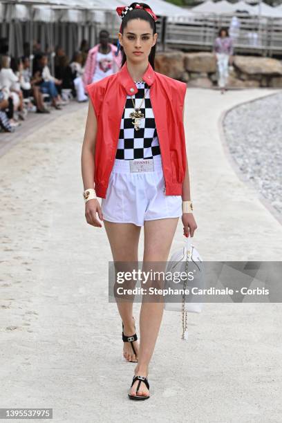 Model walks the runway during the Chanel Cruise 2023 Collection on May 05, 2022 in Monte-Carlo, Monaco.