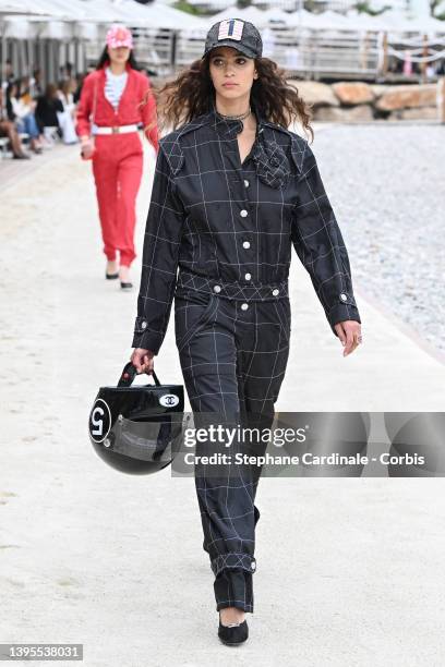 Model walks the runway during the Chanel Cruise 2023 Collection on May 05, 2022 in Monte-Carlo, Monaco.