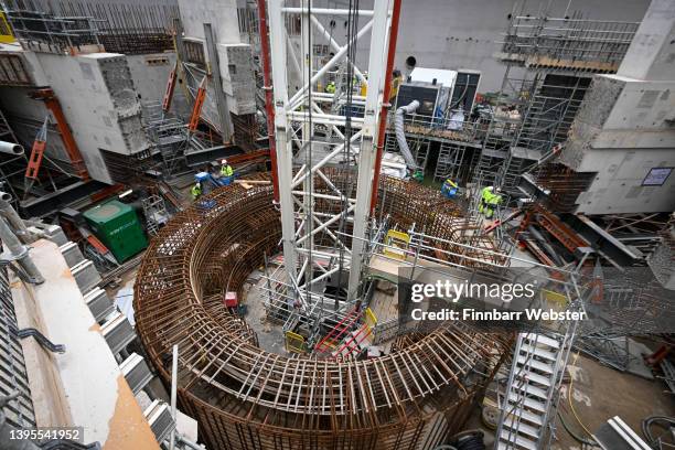 General view of the area which will house the reactor core during construction work at Hinkley Point C on May 05, 2022 in Bridgwater, England. The...
