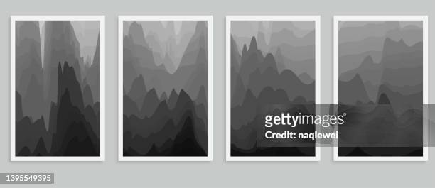vector abstract mountain ink wash painting pattern design card banner background - gray watercolor background stock illustrations