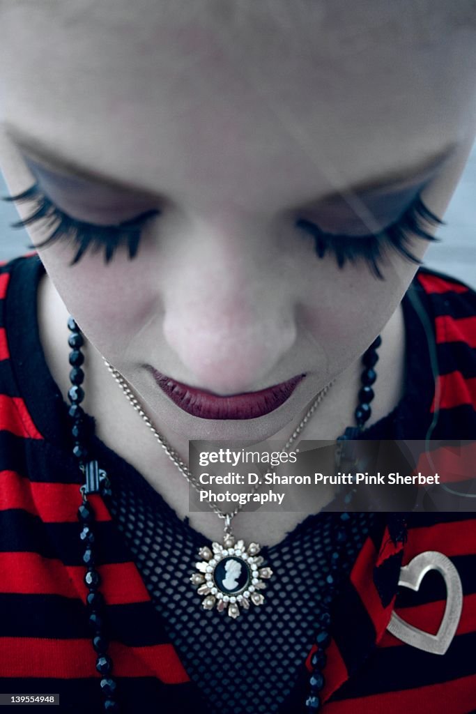 Goth girl looking down