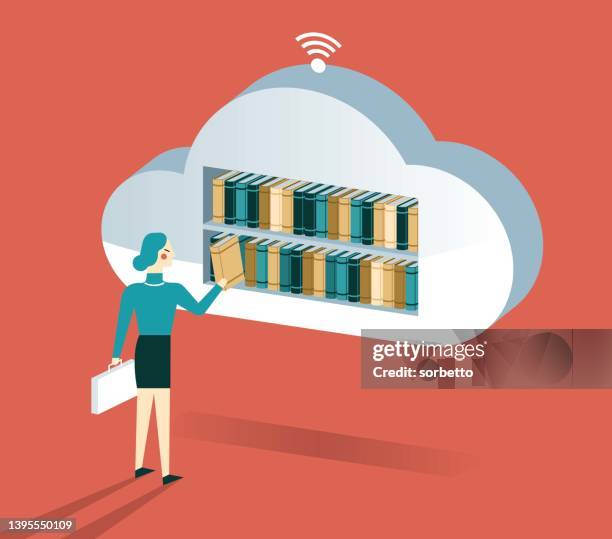cloud computing and stack of books - businesswoman - electrical engineering student stock illustrations