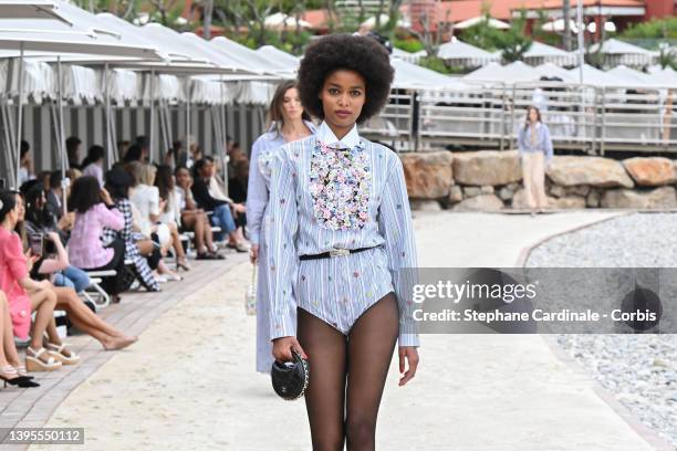 Model walks the runway during the Chanel Cruise 2023 Collection on May 05, 2022 in Monte-Carlo, Monaco.