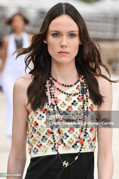 Model walks the runway during the Chanel Cruise 2023 Collection on May 05, 2022 in Monte-Carlo, Monaco.