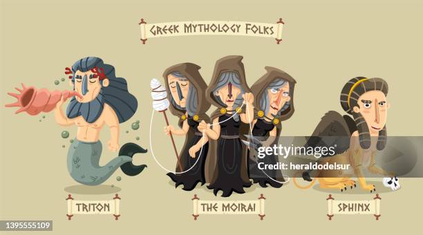 greek mythology folks - spindle seashell stock illustrations