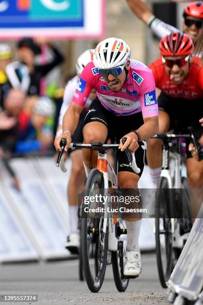 Jason Tesson of France and Team St Michel - Auber 93 Pink Leader Jersey sprints to win before being disqualified during the 66th 4 Jours De Dunkerque...