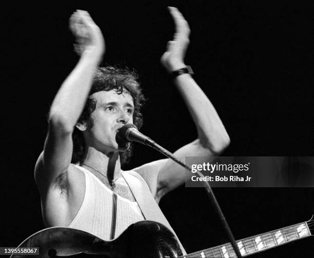 Scottish Singer, songwriter and musician Donovan performs in concert at the Long Beach Arena, September 27, 1977 in Long Beach, California.