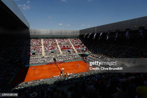 General view as Rafael Nadal of Spain and David Goffin of Belgium play in their round of 16 match during day eight of Mutua Madrid Open at La Caja...