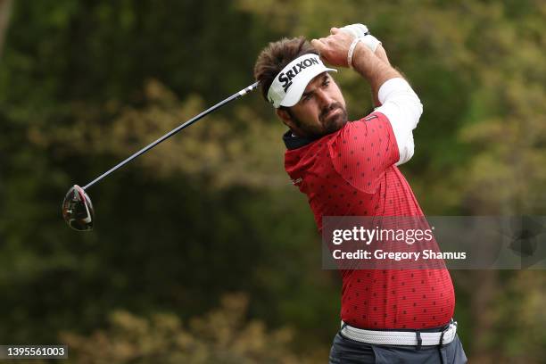 Brett Drewitt of Australia plays his shot from the 11th tee during the first round of the Wells Fargo Championship at TPC Potomac Clubhouse on May...