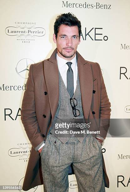 David Gandy attends the RAKE Autumn/Winter 2012 runway show in association with Mercedes-Benz UK during London Fashion Week at Claridges Hotel on...