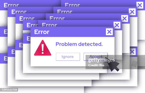 ilustrações, clipart, desenhos animados e ícones de falha da mensagem de operação do sistema de manipulação do computador - mensagem de erro