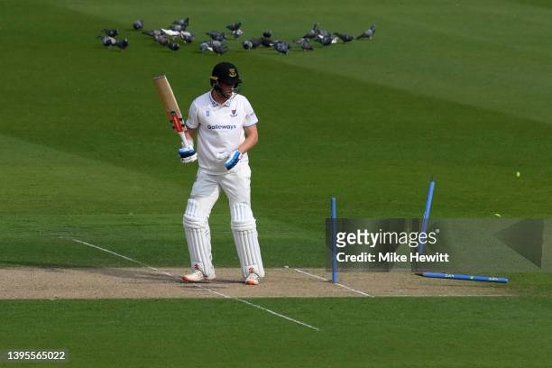 Tom Clark of Sussex is clean bowled by Martin Andersson of Middlesex during the LV= Insurance County Championship match between Sussex and Middlesex...