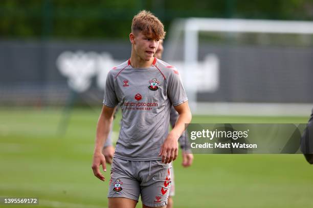 Tyler Dibbling during a Southampton FC training session at the Staplewood Campus on May 05, 2022 in Southampton, England.