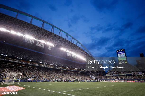General view is seen during 2022 Scotiabank Concacaf Champions League Final Leg 2 between the Seattle Sounders and Pumas at Lumen Field on May 04,...
