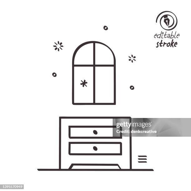 playful line illustration for home decor - kitchen cupboard stock illustrations