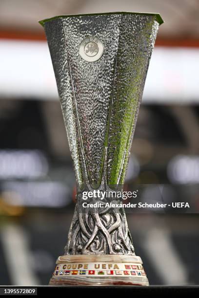 General view of the UEFA Europa League trophy prior to the UEFA Europa League Semi Final Leg Two match between Eintracht Frankfurt and West Ham...