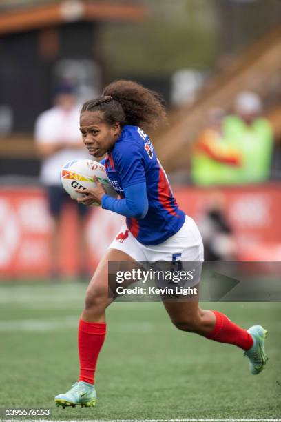 Yolaine Yengo of France runs with the ball versus Japan during a Women's HSBC World Rugby Sevens Series match at Starlight Stadium on April 30, 2022...
