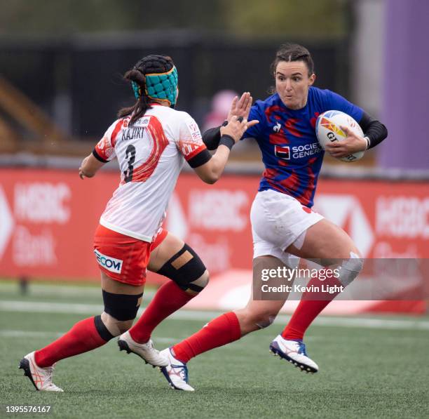 Shannon Izar of France runs with the ball versus Japan during a Women's HSBC World Rugby Sevens Series match at Starlight Stadium on April 30, 2022...