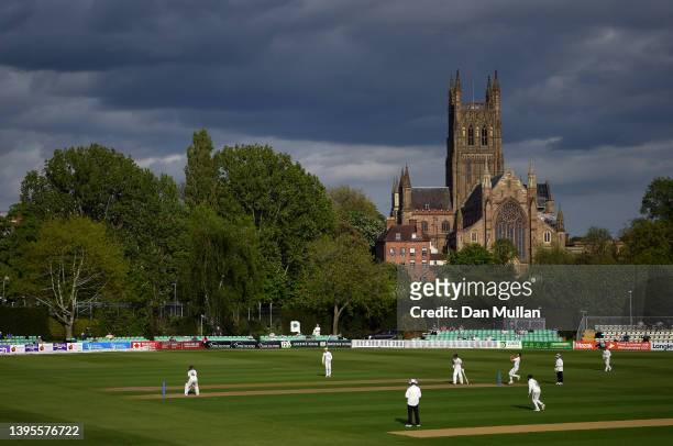 General view of play during day one of the LV= Insurance County Championship match between Worcestershire and Durham at New Road on May 05, 2022 in...