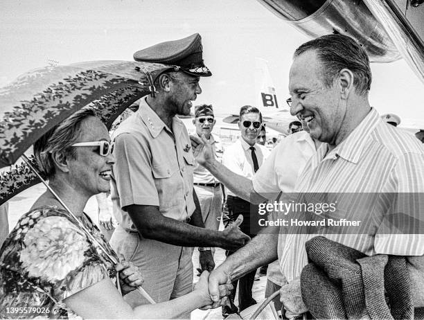 Married couple, Agatha Davis and US Air Force Lieutenant General Benjamin O Davis Jr welcome Canadian-born American media personality Art Linkletter...