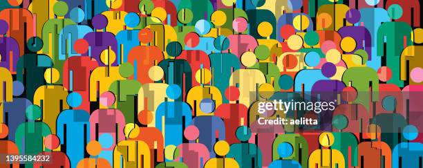 vector illustration of group of stylized people. - gay pride parade stock illustrations