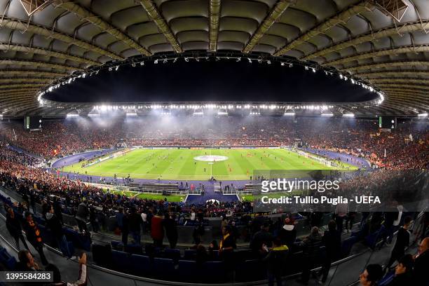 General view inside the stadium prior to the UEFA Conference League Semi Final Leg Two match between AS Roma and Leicester City at Stadio Olimpico on...