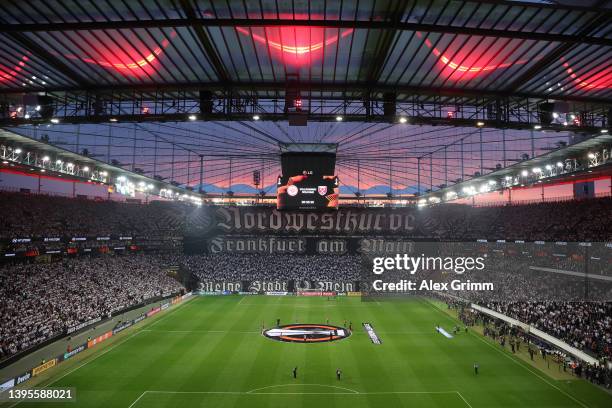 General view inside the stadium as Eintracht Frankfurt fans show their support prior to the UEFA Europa League Semi Final Leg Two match between...