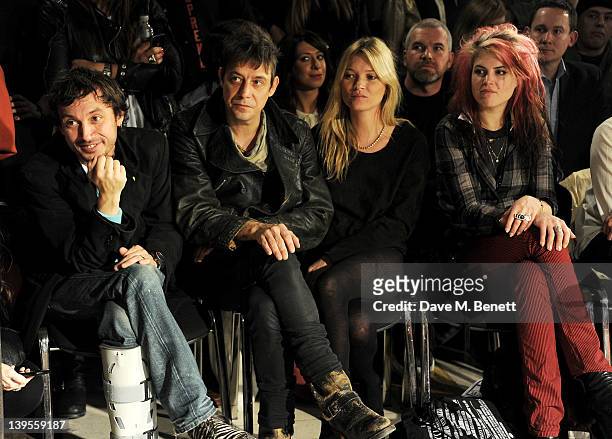 Dan Macmillan, Jamie Hince, Kate Moss and Alison Mosshart attend the James Small Menswear Autumn/Winter 2012 show at the Vauxhall Fashion Scout...