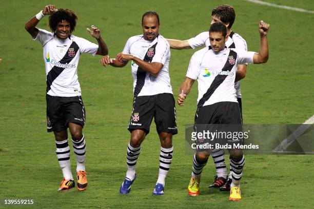 William Barbio, Alecsandro, Juninho and Diego Souza of Vasco celebrate a scored goal againist Flamengo during the semifinal match as part of Rio...