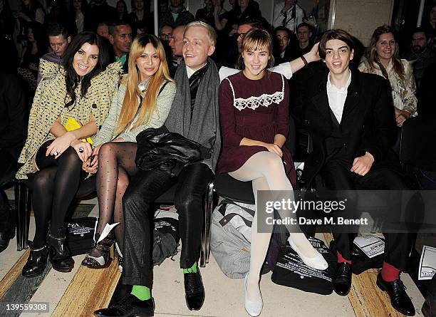 Grace Woodward, Zara Martin, Mr Hudson, Suki Waterhouse and Sascha Bailey attend the James Small Menswear Autumn/Winter 2012 show at the Vauxhall...