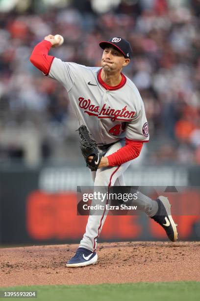 Aaron Sanchez of the Washington Nationals pitches against the San Francisco Giants at Oracle Park on April 29, 2022 in San Francisco, California.