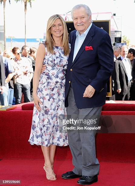 Actress Jennifer Aniston kisses her father John Aniston at Jennifer Aniston Honored With Star On The Hollywood Walk Of Fame on February 22, 2012 in...