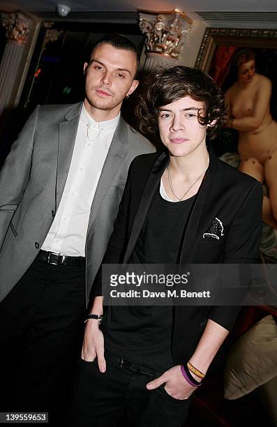 Theo Hutchcraft and Harry Styles attend a private dinner hosted by editor of British GQ Dylan Jones and Chairman of the BFC Harold Tillman to...