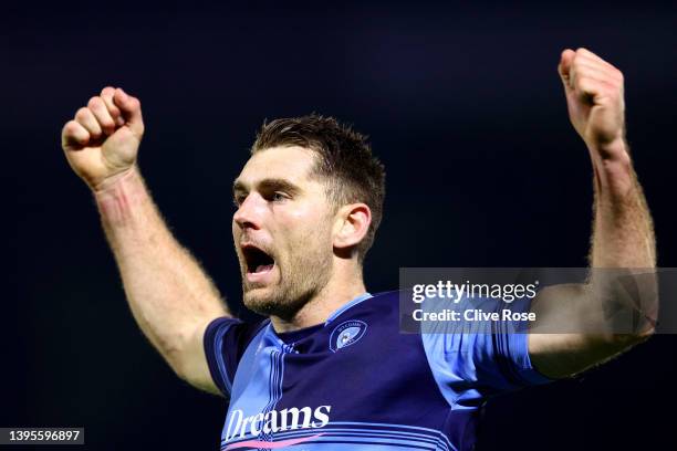 Sam Vokes of Wycombe Wanderers celebrates after scoring their sides second goal during the Sky Bet League One Play-Off Semi Final 1st Leg match...