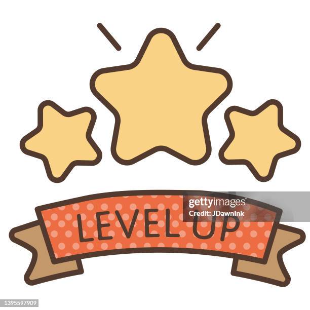 retro arcade gaming level up achievement colorful thin line icon - editable stroke - next level stock illustrations