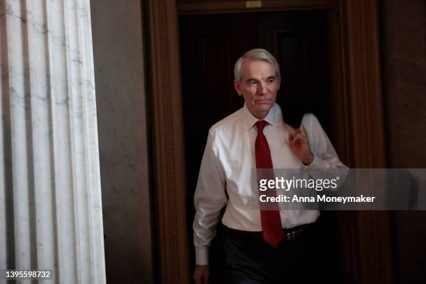 Sen. Rob Portman departs from the Senate Republicans' daily luncheon at the U.S. Capitol Building on May 05, 2022 in Washington, DC. Several Senate...
