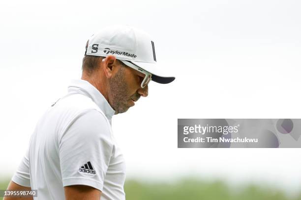 Sergio Garcia of Spain looks on from the eighth tee during the first round of the Wells Fargo Championship at TPC Potomac Clubhouse on May 05, 2022...