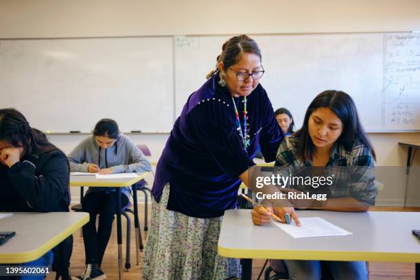 high school teacher and students in a school classroom - indios imagens e fotografias de stock