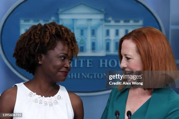 White House Press Secretary Jen Psaki introduces Principal Deputy Press Secretary Karine Jean-Pierre during a White House daily press briefing at the...