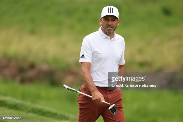 Sergio Garcia of Spain walks across the tenth green during the first round of the Wells Fargo Championship at TPC Potomac Clubhouse on May 05, 2022...