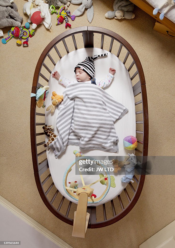 Baby in cot viewed from above