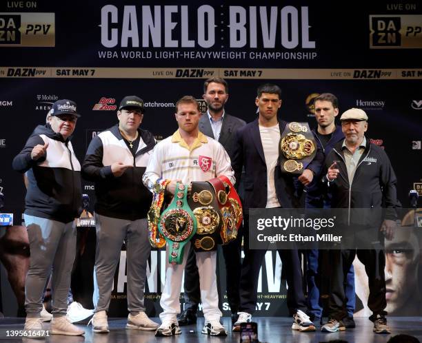 Canelo Alvarez's co-manager Jose "Chepo" Reynoso, head trainer and co-manager Eddy Reynoso, Canelo Alvarez, Matchroom Sport Chairman Eddie Hearn, WBA...