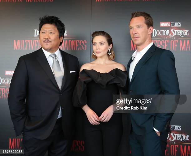 Benedict Wong, Elizabeth Olsen and Benedict Cumberbatchattend Marvel's "Doctor Strange In The Multiverse Of Madness" New York Screening at The...