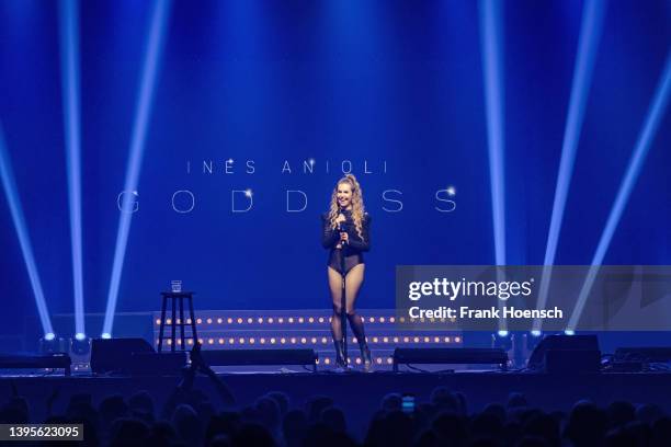 German comedian Ines Anioli performs at the Columbiahalle on May 5, 2022 in Berlin, Germany.