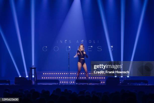 German comedian Ines Anioli performs at the Columbiahalle on May 5, 2022 in Berlin, Germany.