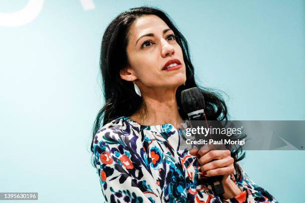 Huma Abedin speaks during a panel discussion at the Vital Voices Global Headquarters for Women's Leadership grand opening festival on May 05, 2022 in...