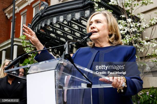 Former Secretary of State Hillary Rodham Clinton speaks at the Vital Voices Global Headquarters for Women's Leadership grand opening ribbon-cutting...